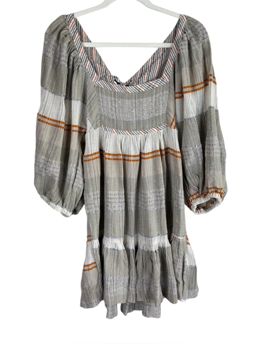 Free People Cozy Striped Peasant Mini Dress Size S Open Back Ivory Combo NWT - Picture 4 of 12
